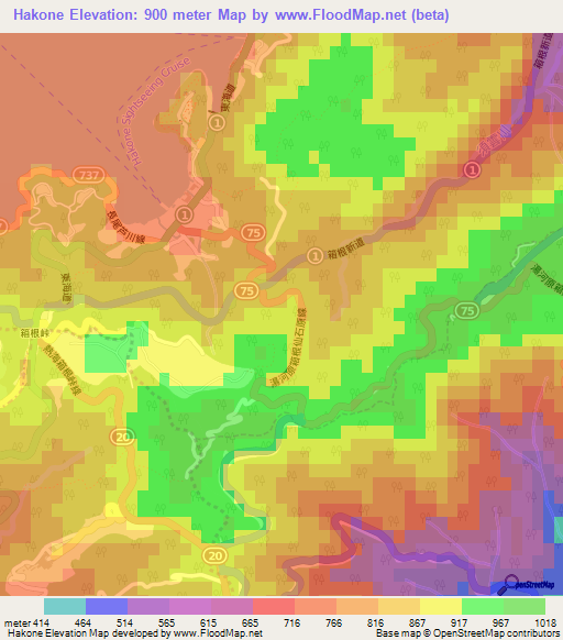 Hakone,Japan Elevation Map