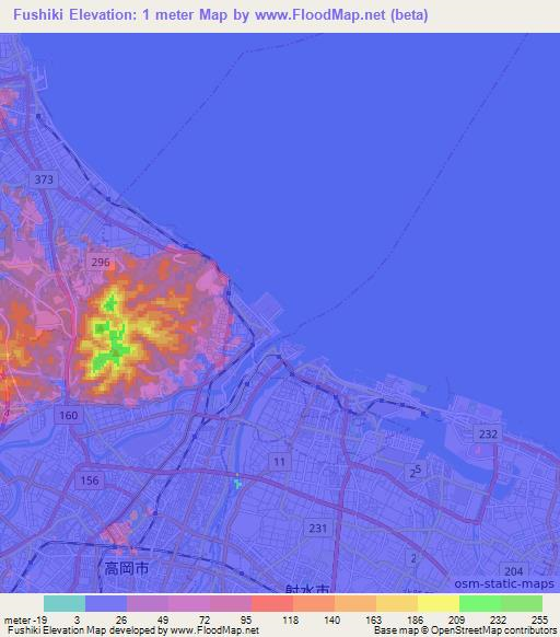 Fushiki,Japan Elevation Map