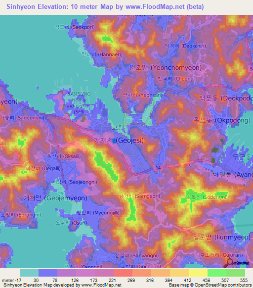 Sinhyeon,South Korea Elevation Map