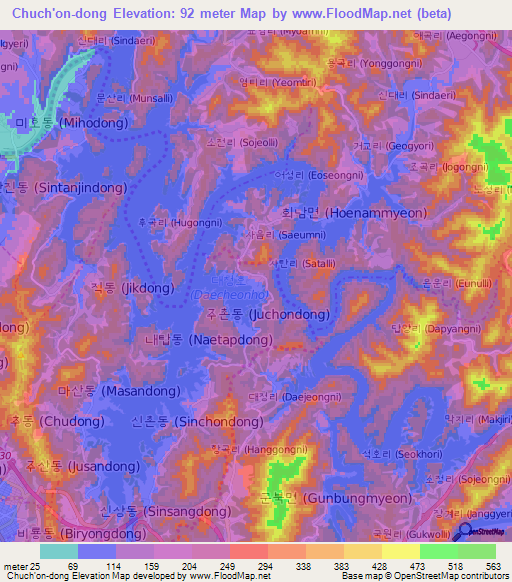 Chuch'on-dong,South Korea Elevation Map