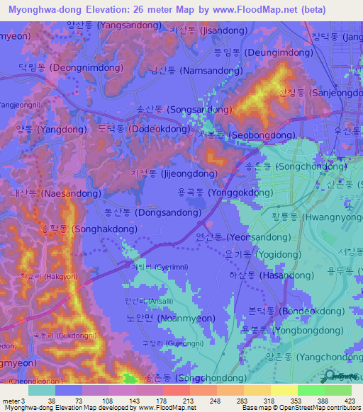 Myonghwa-dong,South Korea Elevation Map