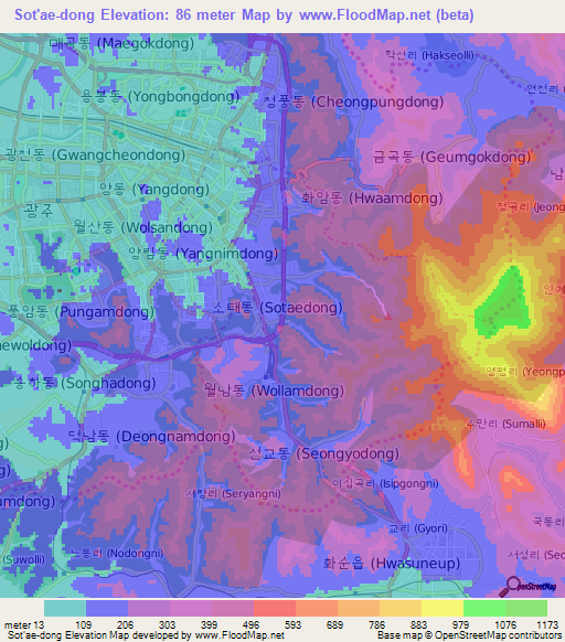 Sot'ae-dong,South Korea Elevation Map