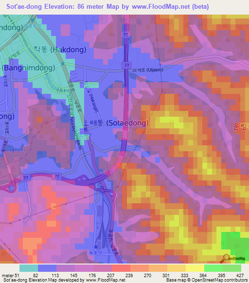 Sot'ae-dong,South Korea Elevation Map