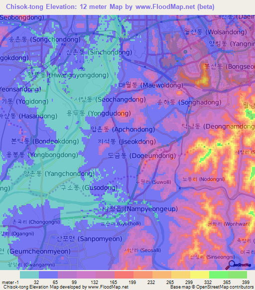 Chisok-tong,South Korea Elevation Map