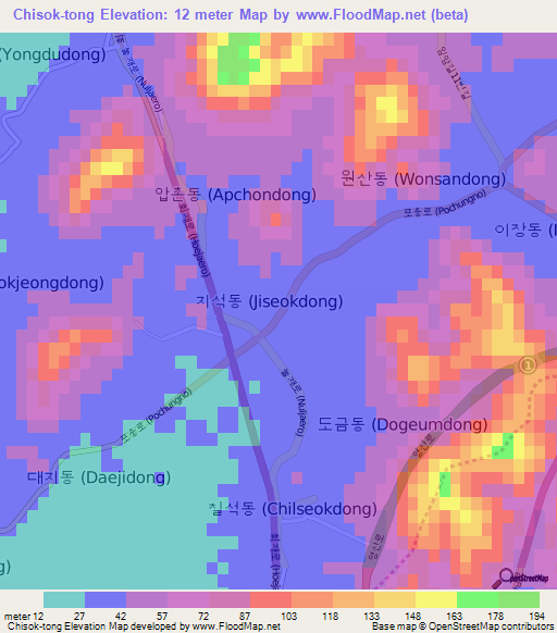 Chisok-tong,South Korea Elevation Map