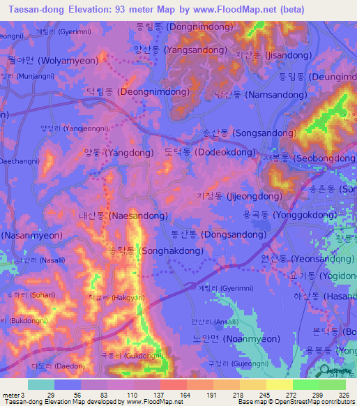 Taesan-dong,South Korea Elevation Map