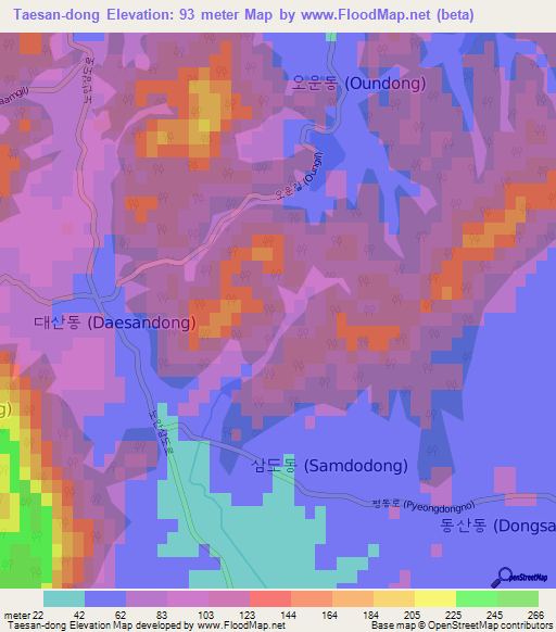 Taesan-dong,South Korea Elevation Map