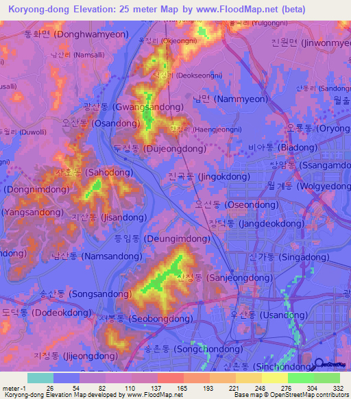 Koryong-dong,South Korea Elevation Map