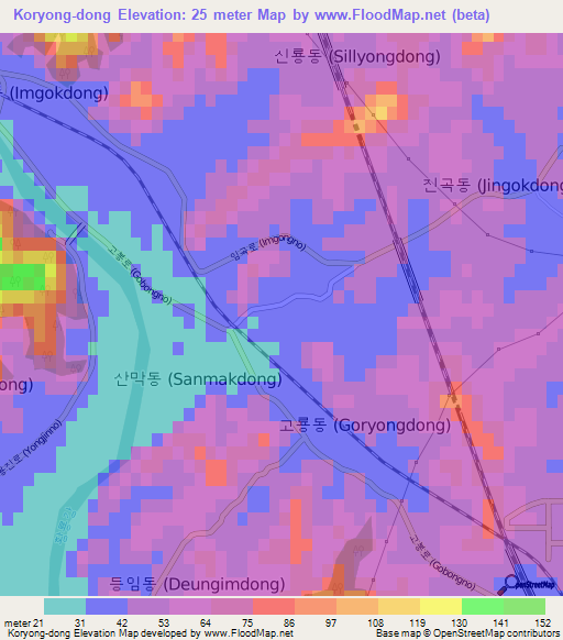 Koryong-dong,South Korea Elevation Map