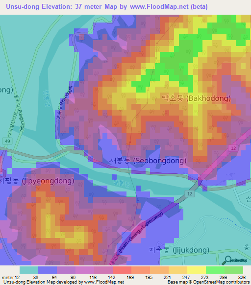Unsu-dong,South Korea Elevation Map