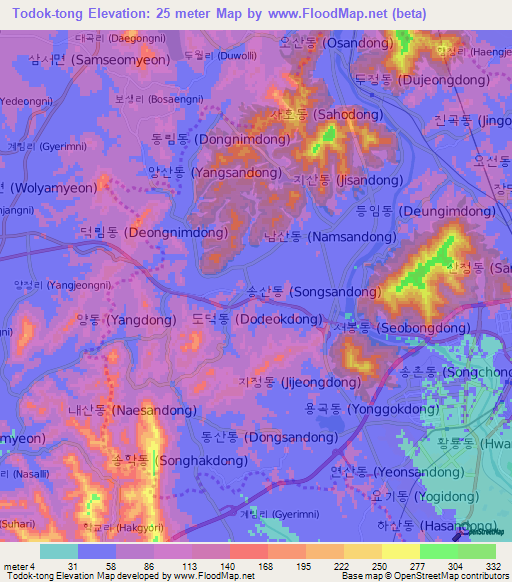 Todok-tong,South Korea Elevation Map