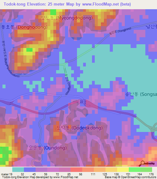 Todok-tong,South Korea Elevation Map