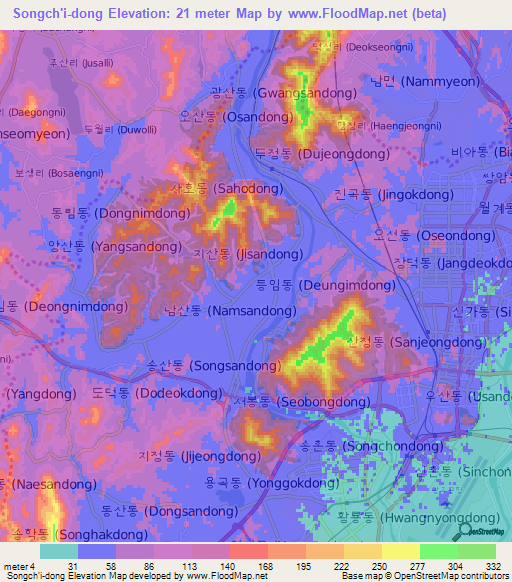 Songch'i-dong,South Korea Elevation Map