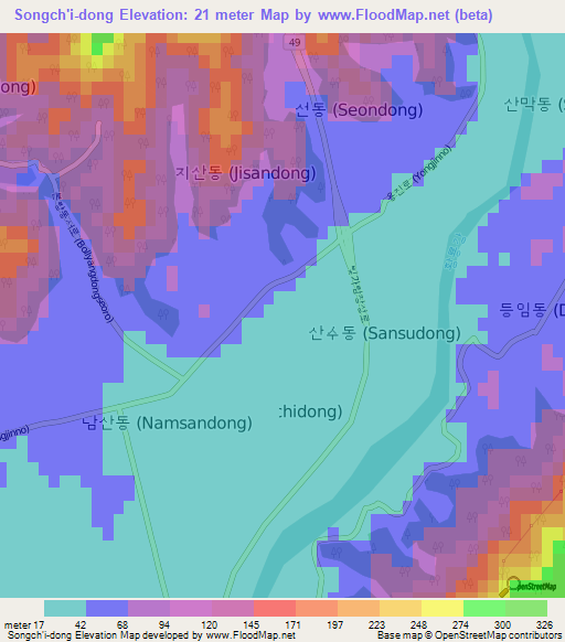 Songch'i-dong,South Korea Elevation Map