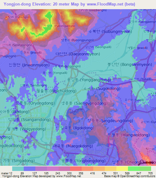 Yongjon-dong,South Korea Elevation Map