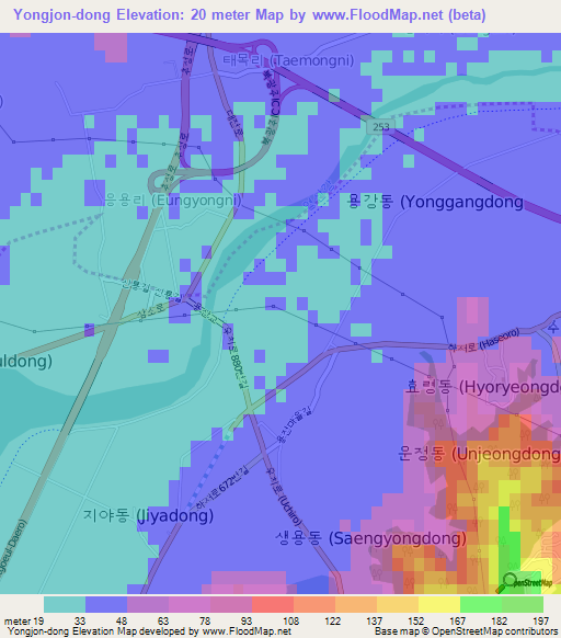 Yongjon-dong,South Korea Elevation Map