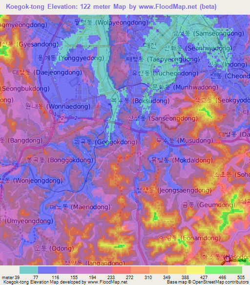 Koegok-tong,South Korea Elevation Map