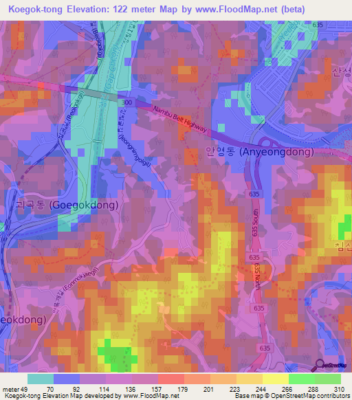 Koegok-tong,South Korea Elevation Map