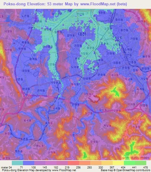 Poksu-dong,South Korea Elevation Map