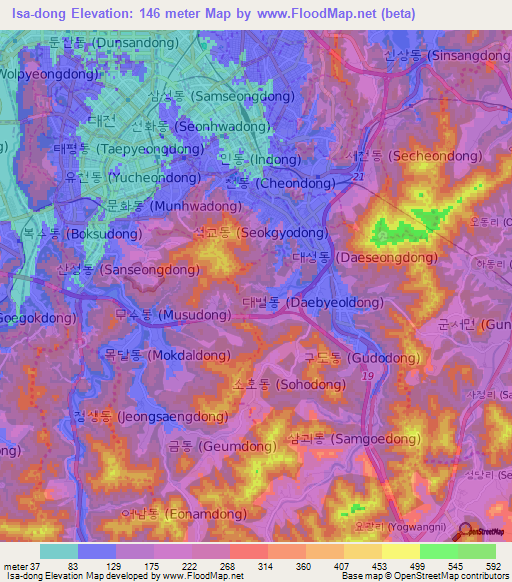 Isa-dong,South Korea Elevation Map