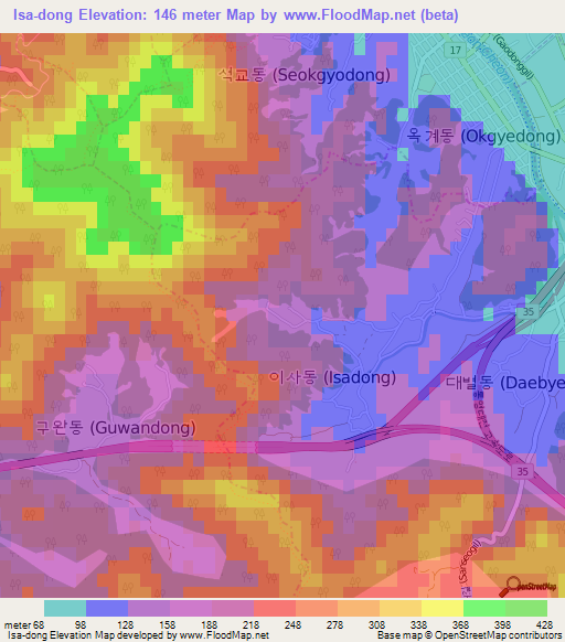 Isa-dong,South Korea Elevation Map