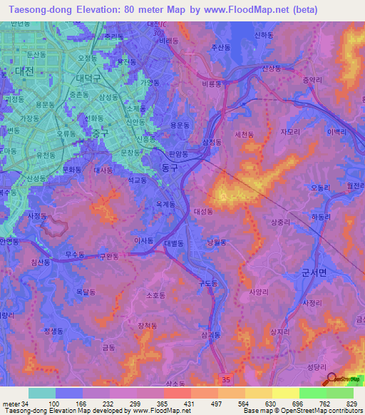 Taesong-dong,South Korea Elevation Map