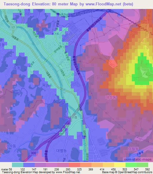 Taesong-dong,South Korea Elevation Map