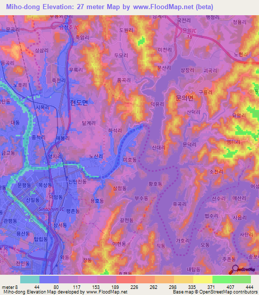 Miho-dong,South Korea Elevation Map