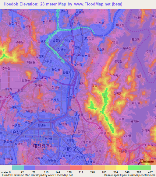 Hoedok,South Korea Elevation Map