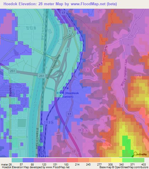 Hoedok,South Korea Elevation Map