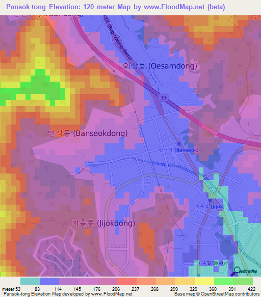 Pansok-tong,South Korea Elevation Map