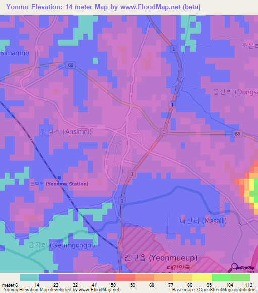 Yonmu,South Korea Elevation Map