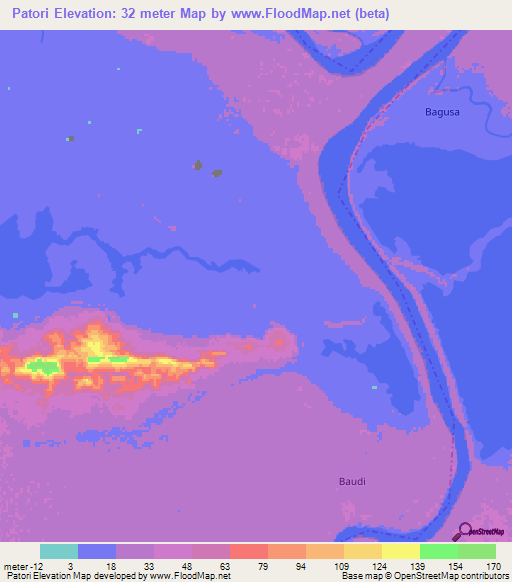 Patori,Indonesia Elevation Map