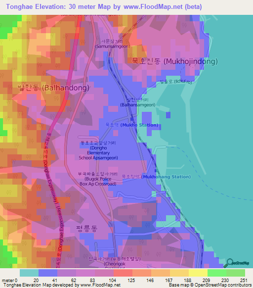 Tonghae,South Korea Elevation Map