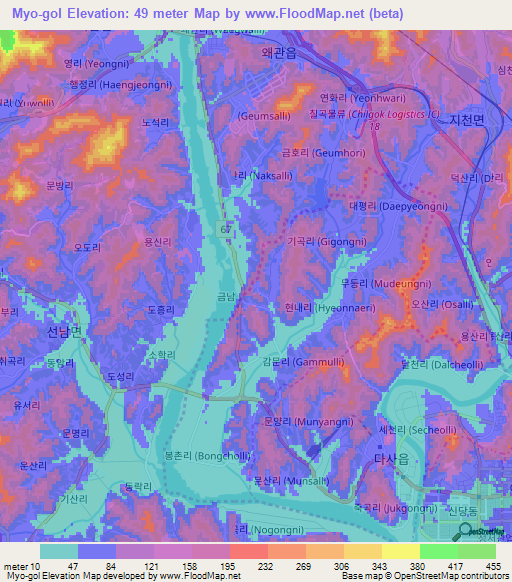 Myo-gol,South Korea Elevation Map