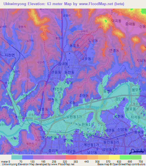 Ukkwimyong,South Korea Elevation Map