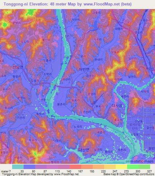 Tonggong-ni,South Korea Elevation Map