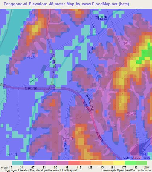 Tonggong-ni,South Korea Elevation Map