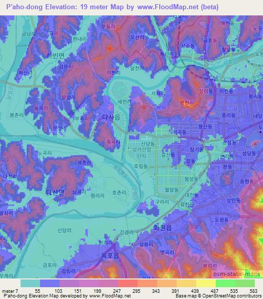 P'aho-dong,South Korea Elevation Map