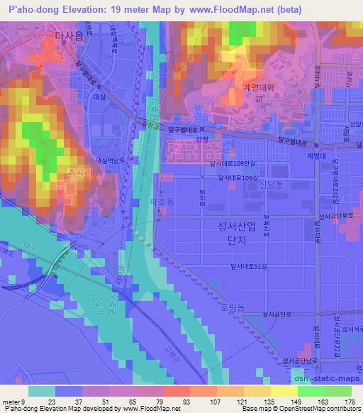 P'aho-dong,South Korea Elevation Map