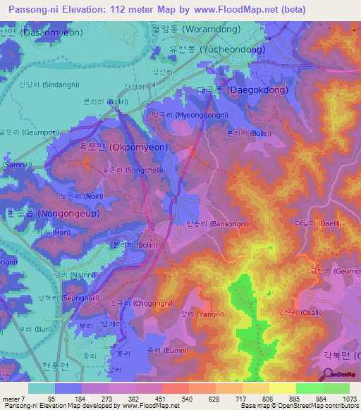 Pansong-ni,South Korea Elevation Map