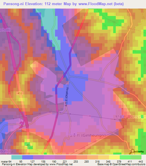 Pansong-ni,South Korea Elevation Map