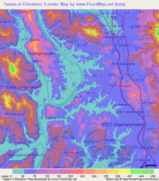 Taeam-ni,South Korea Elevation Map