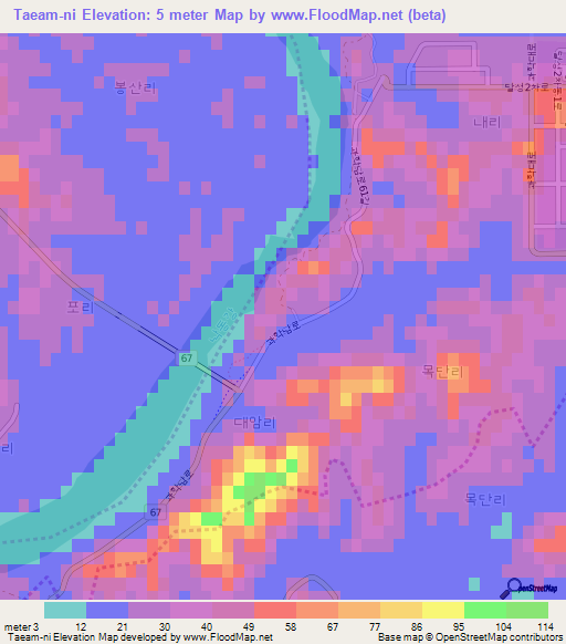 Taeam-ni,South Korea Elevation Map