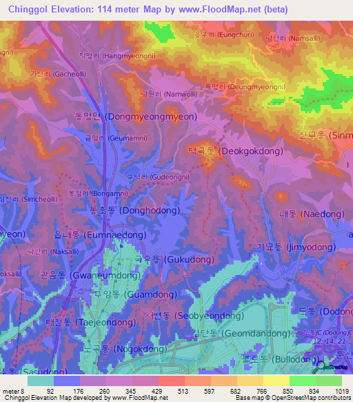 Chinggol,South Korea Elevation Map