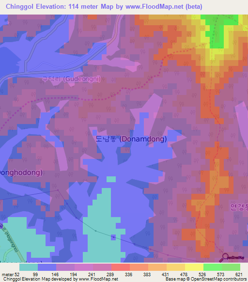 Chinggol,South Korea Elevation Map