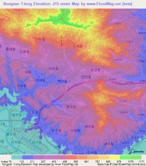 Kongsan 1-tong,South Korea Elevation Map