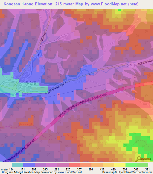 Kongsan 1-tong,South Korea Elevation Map