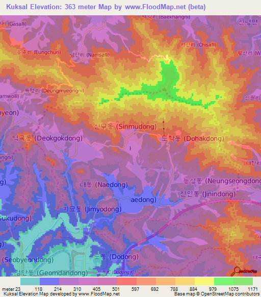 Kuksal,South Korea Elevation Map