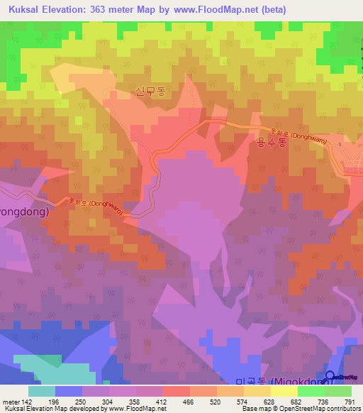 Kuksal,South Korea Elevation Map